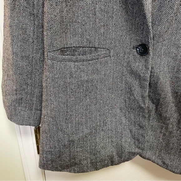 A New Day Women Gray Herringbone Single Breasted One Button Blazer Jacket 8 - Picture 3 of 10